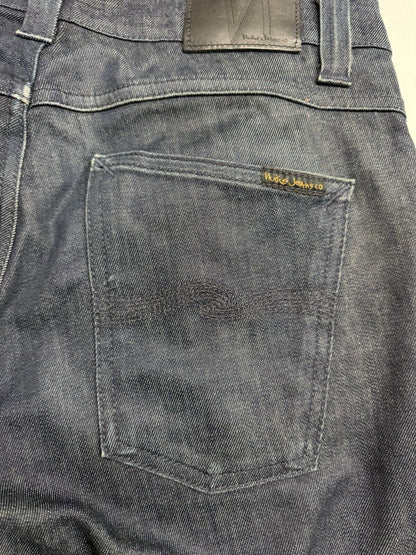 NUDIE Jeans GRIM TIM Men's Jeans W32 L34 Slim Fit Tapered Organic Dry Navy Dips - thriftgoblin