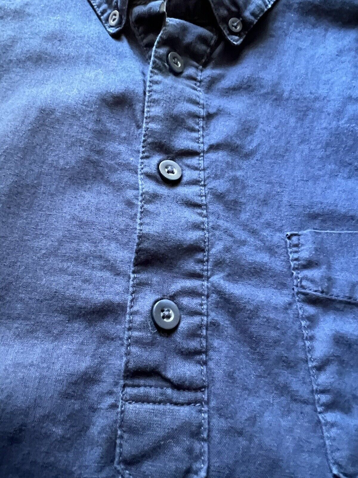 Onia Shirt Mens Large Blue Polo Pullover Linen Button Up Casual Chest Pocket - thriftgoblin