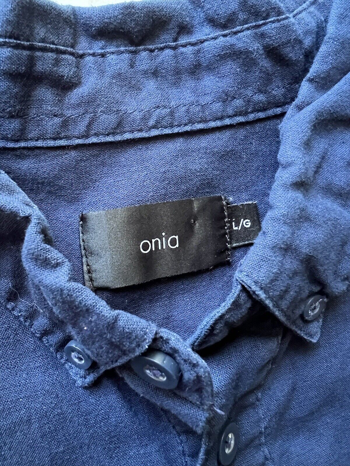Onia Shirt Mens Large Blue Polo Pullover Linen Button Up Casual Chest Pocket - thriftgoblin