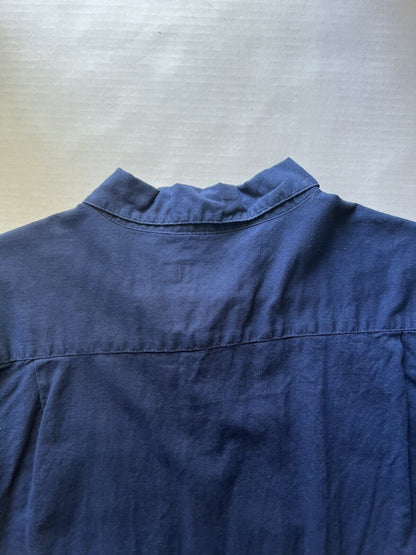 Onia Shirt Mens Large Blue Polo Pullover Linen Button Up Casual Chest Pocket - thriftgoblin