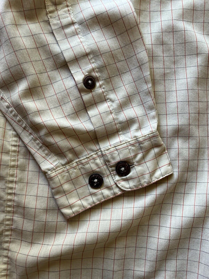 Patagonia Men's Wood Button Up Shirt Large Yellow Light Check Outdoors Hike Camp - thriftgoblin