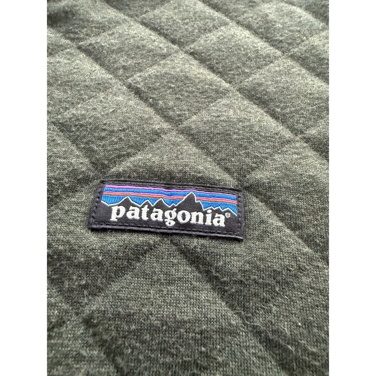 Patagonia Organic Cotton Quilt Crewneck Sweatshirt Men’s Large Olive Green Long - thriftgoblin