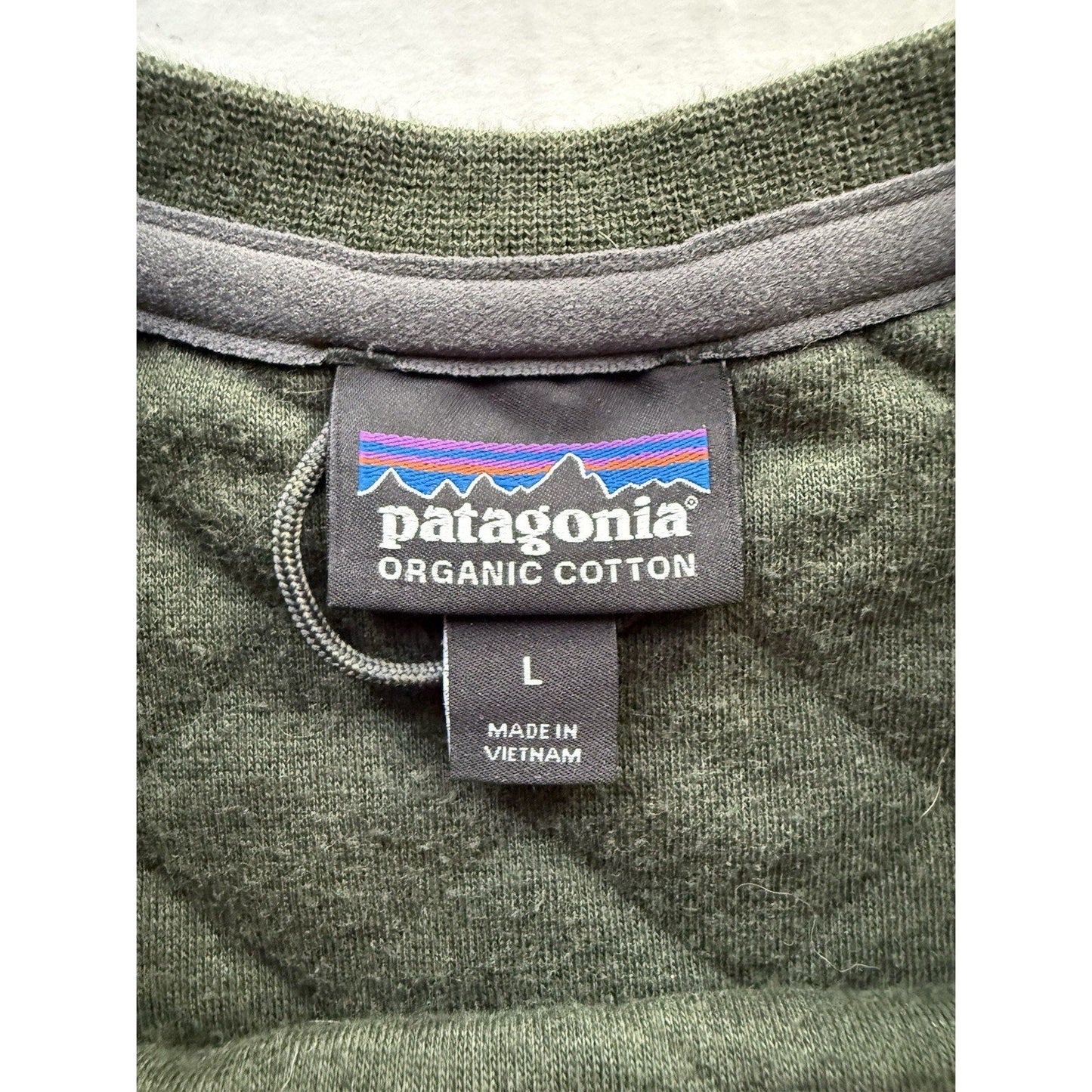 Patagonia Organic Cotton Quilt Crewneck Sweatshirt Men’s Large Olive Green Long - thriftgoblin