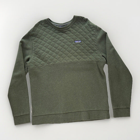 Patagonia Organic Cotton Quilt Crewneck Sweatshirt Men’s Large Olive Green Long - thriftgoblin