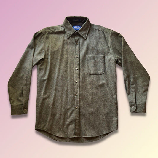 Pendleton Lodge Shirt Solid Men’s Medium Washable Wool Mexico Green Forest Clean - thriftgoblin