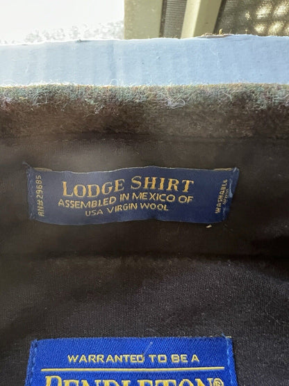 Pendleton Lodge Shirt Solid Men’s Medium Washable Wool Mexico Green Forest Clean - thriftgoblin