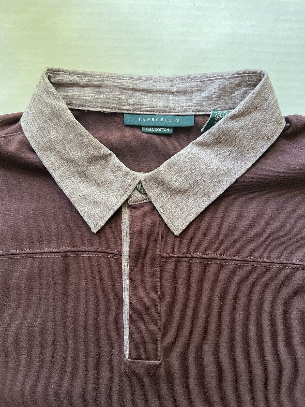 Perry Ellis Mens Hidden Buttons Burgundy Maroon Pima Cotton Polo Shirt Medium - thriftgoblin