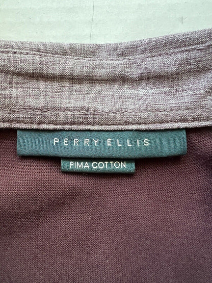 Perry Ellis Mens Hidden Buttons Burgundy Maroon Pima Cotton Polo Shirt Medium - thriftgoblin