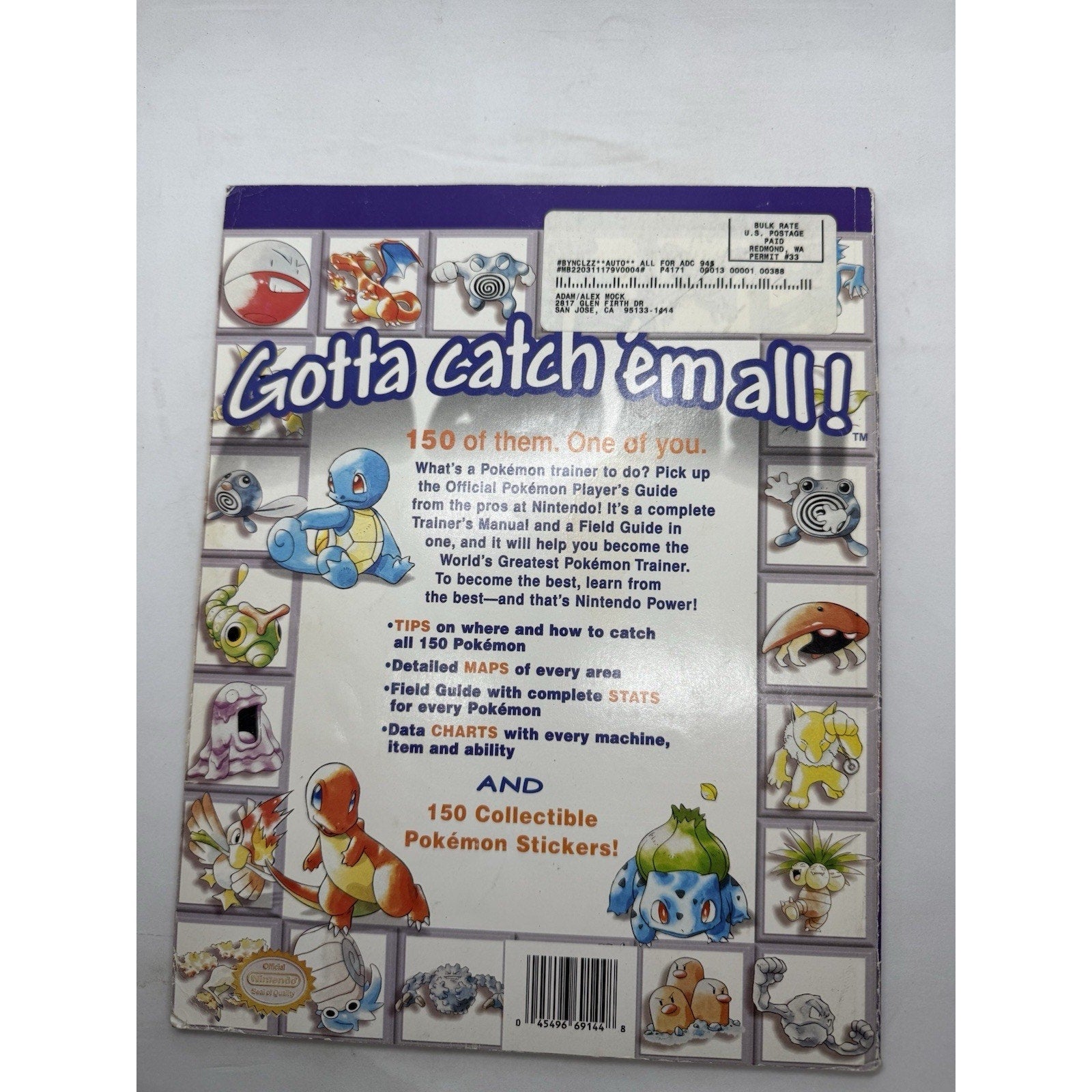 Pokemon Official Nintendo Player’s Guide w/ 150 Stickers 1999 Red Blue Yellow - thriftgoblin