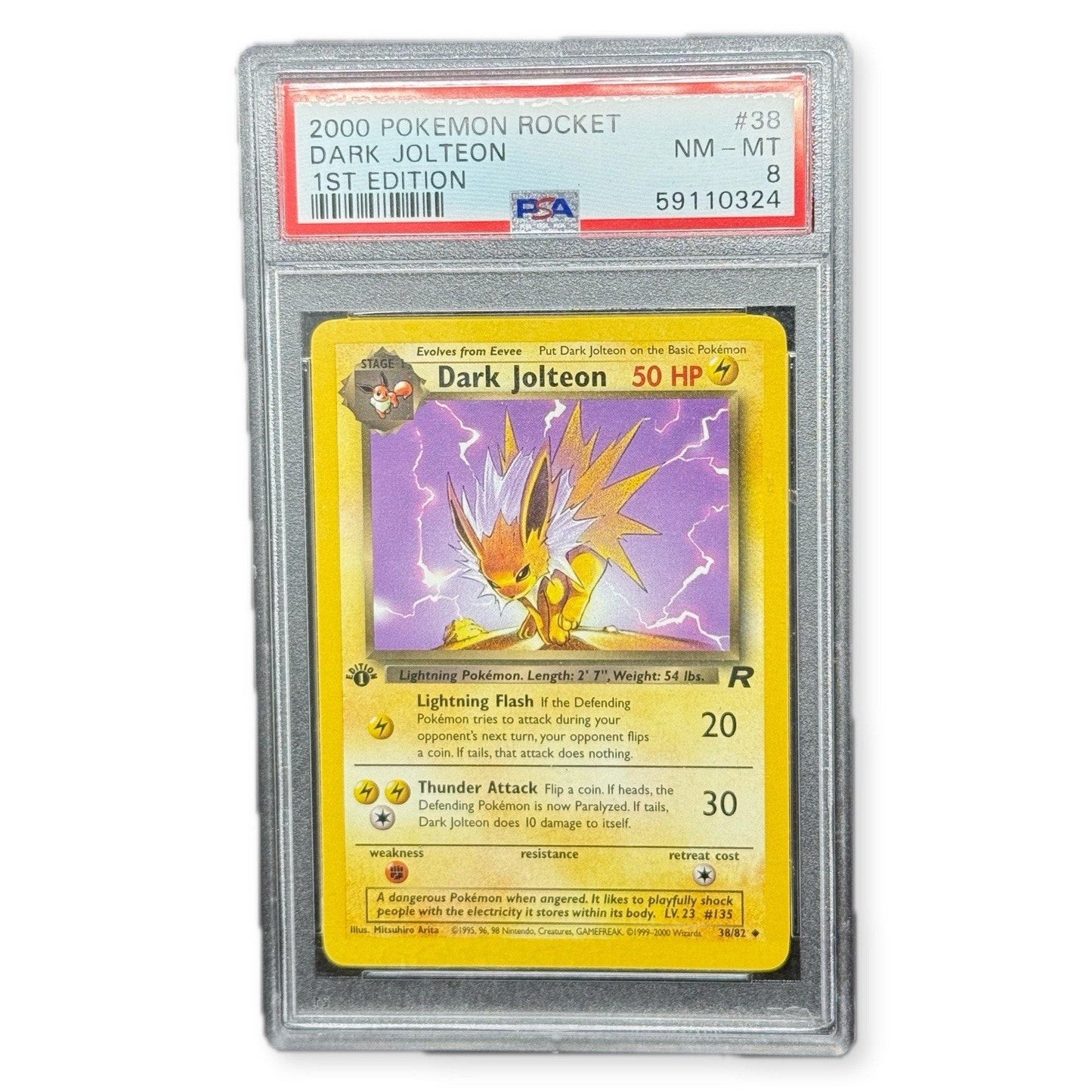 Pokemon Team Rocket 1st Edition Dark Jolteon 38/82 PSA 8 - thriftgoblin