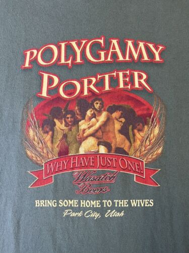 Polygamy Porter Park City Utah Wasatch Beer Graphic Tee Shirt Short Sleeve XL - thriftgoblin