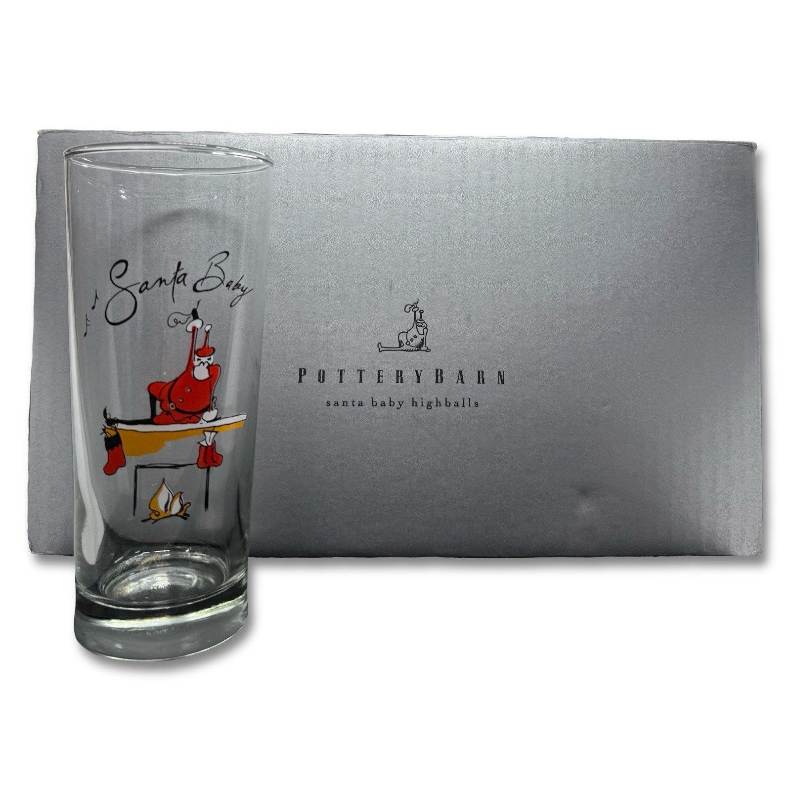 Pottery Barn Santa Baby Highball Glasses – Complete Set of 8 Holiday Collection - thriftgoblin