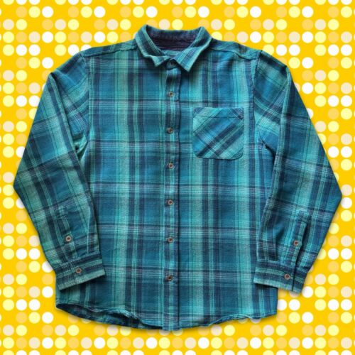 PrAna Men Shirt Large Green Blue Plaid Heavy Thick Cotton Flannel Fall Button Up - thriftgoblin