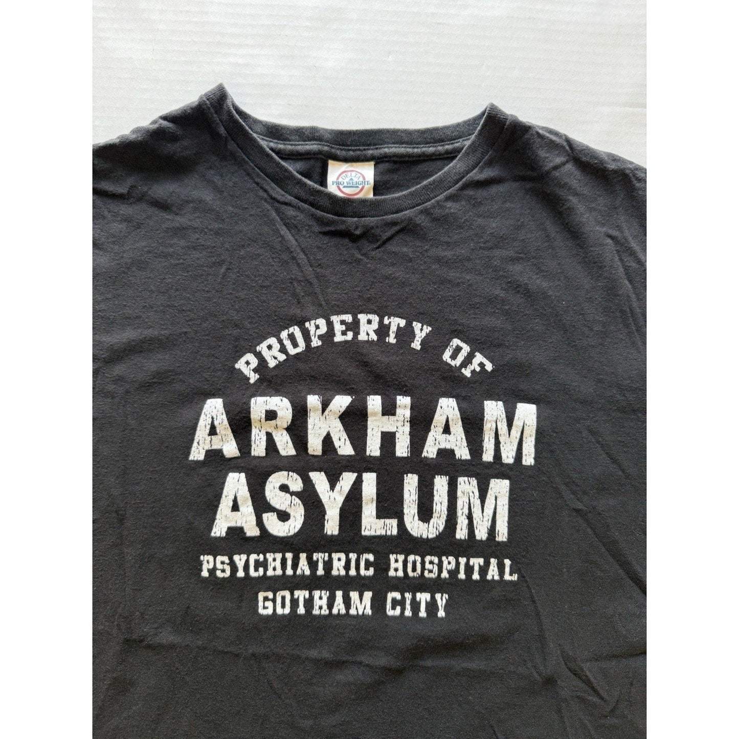 Property of Arkham Asylum Gotham City T-Shirt – XL Black Distressed Graphic Tee - thriftgoblin