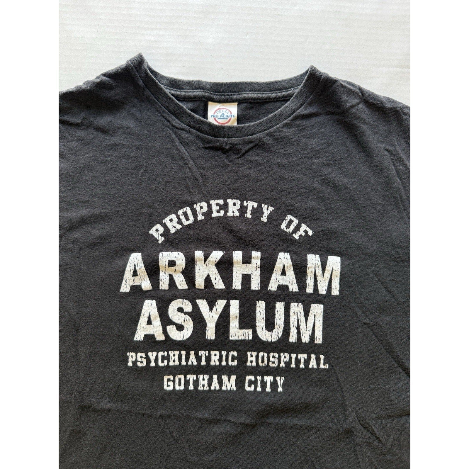 Property of Arkham Asylum Gotham City T-Shirt – XL Black Distressed Graphic Tee - thriftgoblin