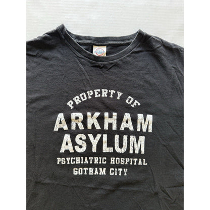 Property of Arkham Asylum Gotham City T-Shirt – XL Black Distressed Graphic Tee - thriftgoblin