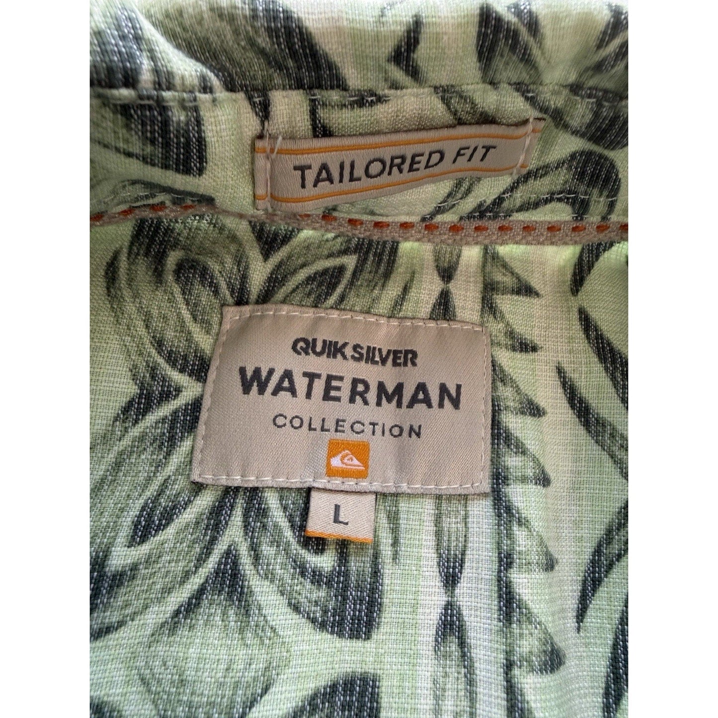 Quiksilver Waterman Collection Tailored Fit Hawaiian Shirt Men Large Sage Green - thriftgoblin