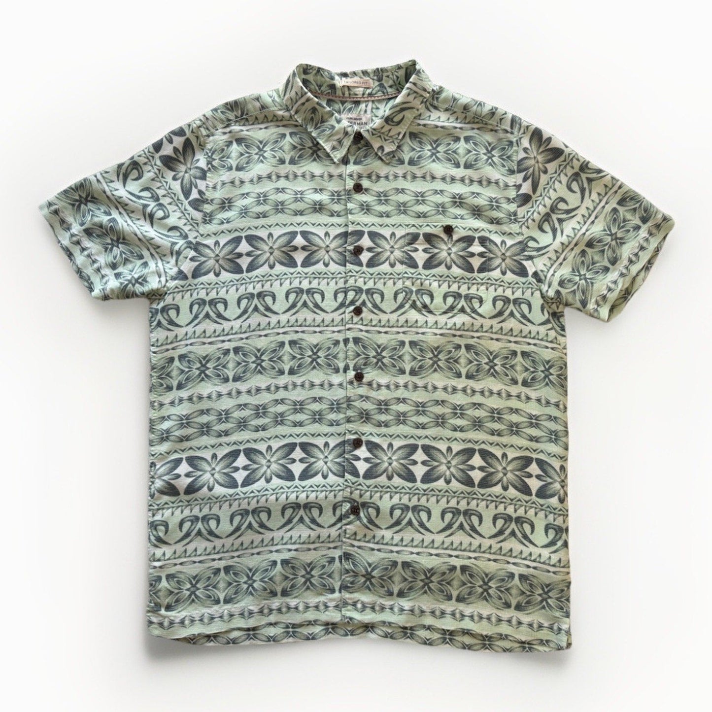 Quiksilver Waterman Collection Tailored Fit Hawaiian Shirt Men Large Sage Green - thriftgoblin