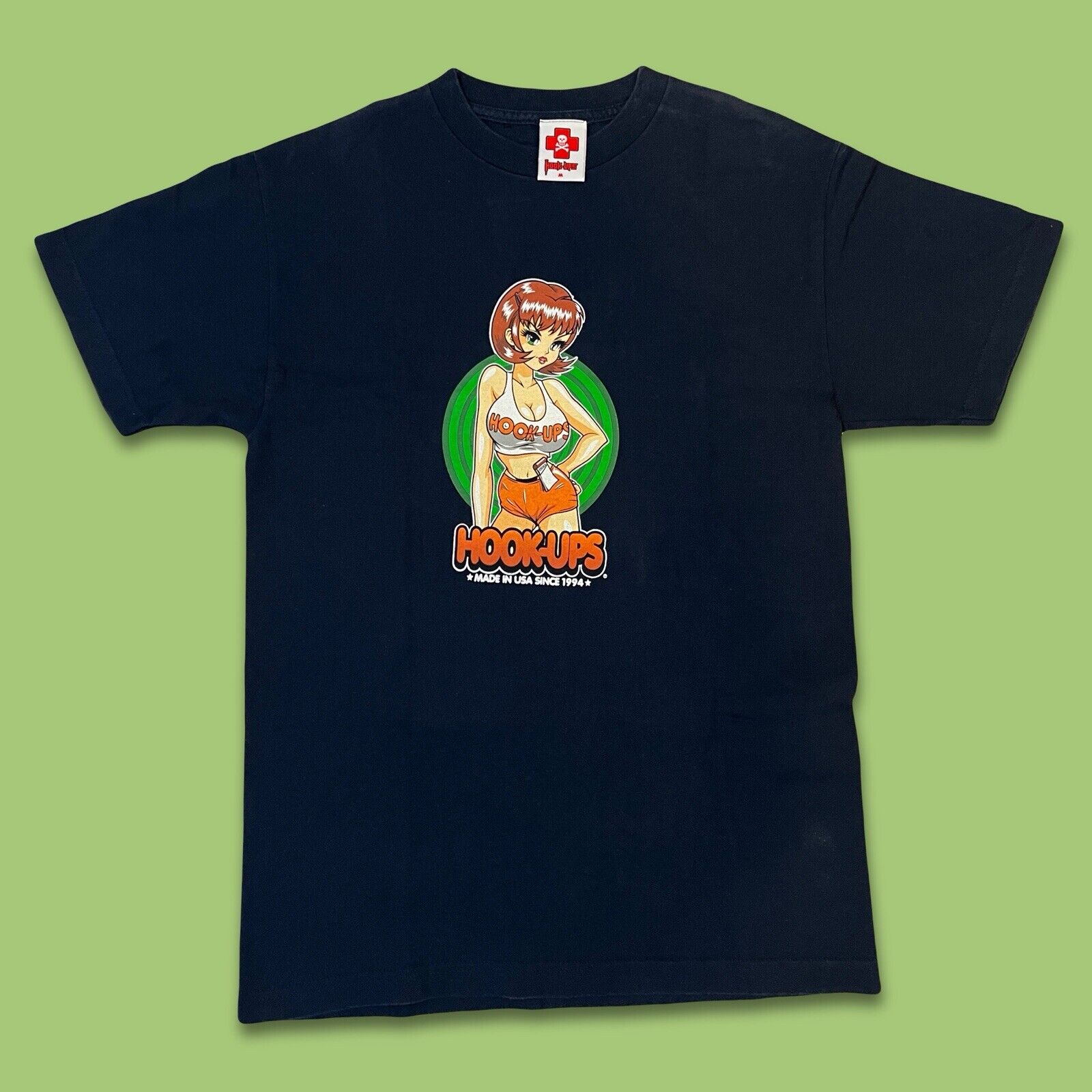 RARE Color 90 Hook - ups Skateboard T-shirt Mens Anime Miami Hooters SIZE M Blue - thriftgoblin