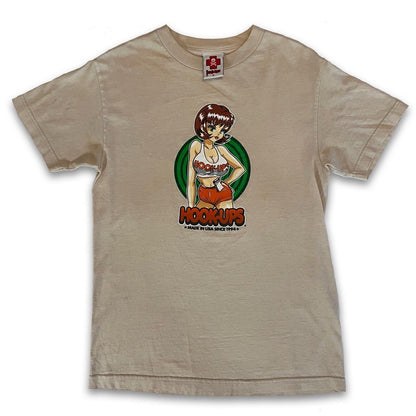RARE Color 90 Hook - ups Skateboard T-shirt Mens Anime Miami Hooters SIZE S (Sand) - thriftgoblin