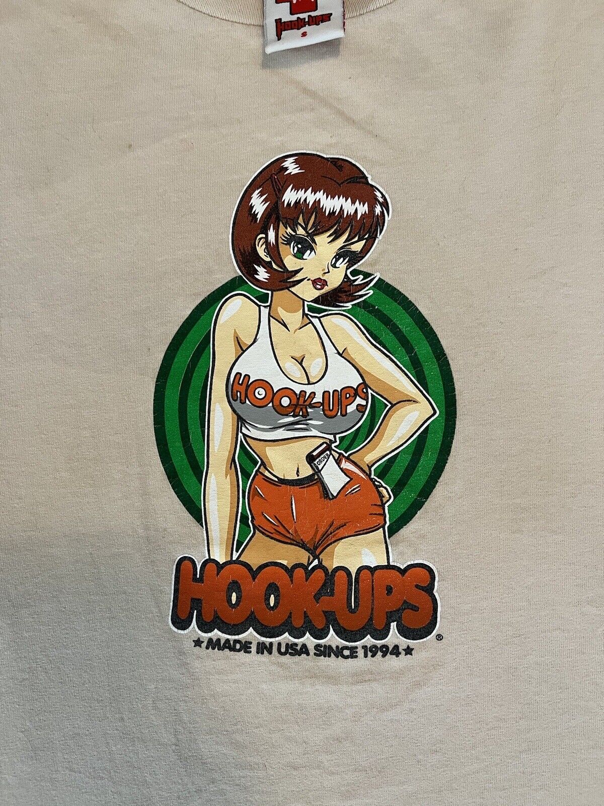 RARE Color 90 Hook - ups Skateboard T-shirt Mens Anime Miami Hooters SIZE S (Sand) - thriftgoblin
