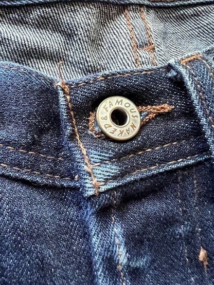 Rare Distressed Naked and Famous Weird Guy 13.5oz Indigo Denim Cotton 01x173 32 - thriftgoblin