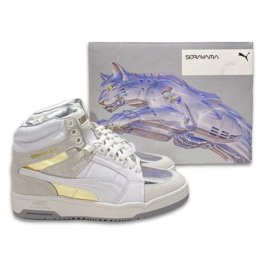 RARE Puma x Hajime Sorayama Slipstream Hi – US 4.5 / EU 36 – Chrome White Gold - thriftgoblin