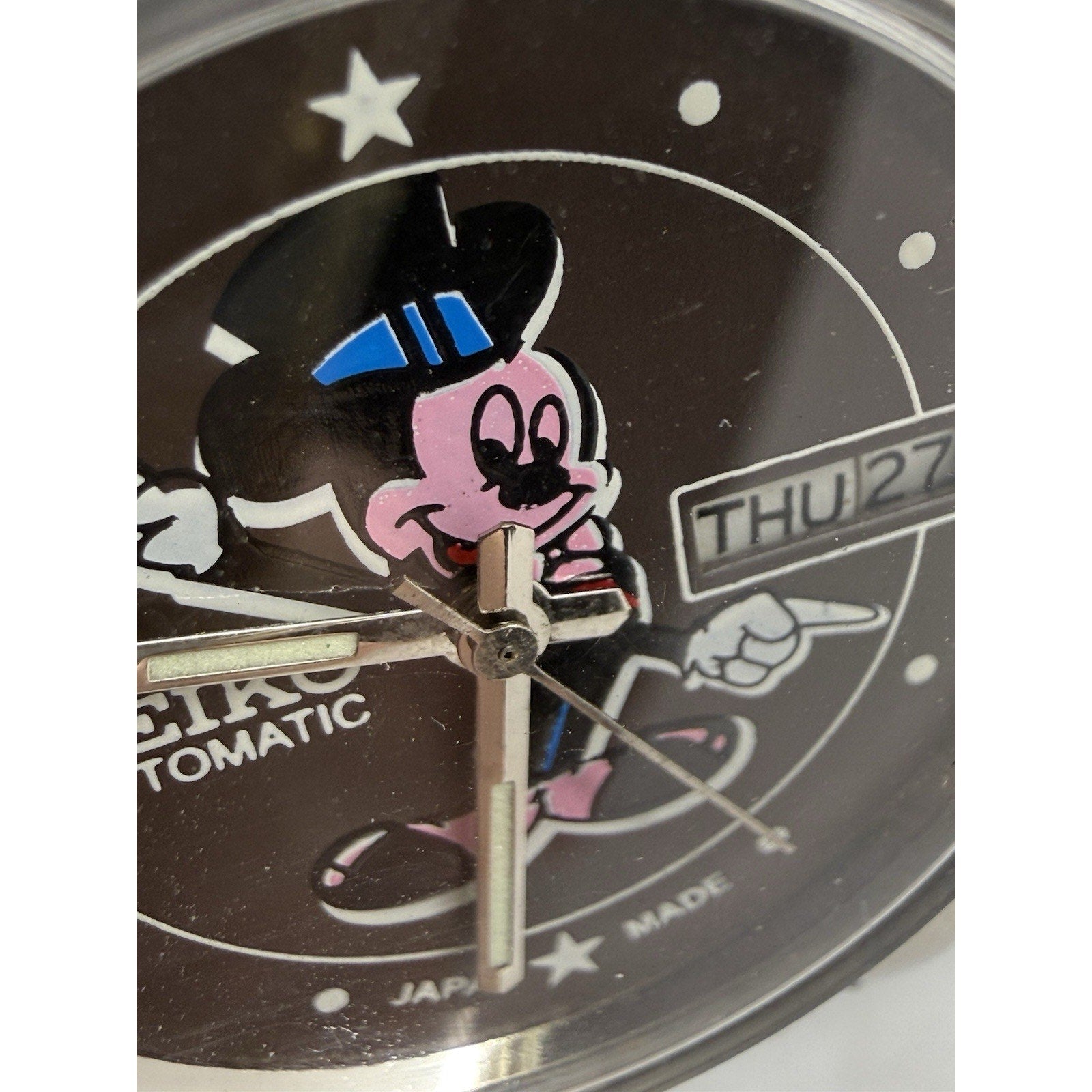 Rare Vintage Seiko Automatic Mickey Mouse Watch 6309 Japan Made Brown Strap - thriftgoblin