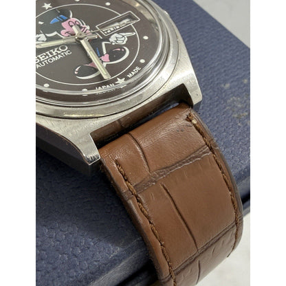 Rare Vintage Seiko Automatic Mickey Mouse Watch 6309 Japan Made Brown Strap - thriftgoblin