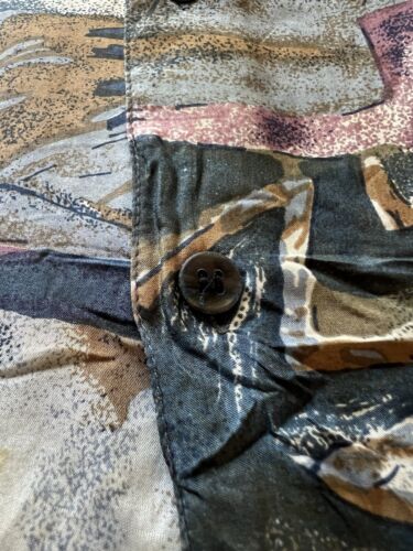 Robert Stock SILK Beige Geometric Abstract Short Sleeve Silk Shirt Mens Size L - thriftgoblin