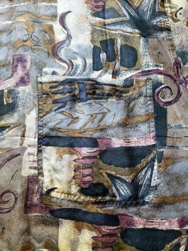 Robert Stock SILK Beige Geometric Abstract Short Sleeve Silk Shirt Mens Size L - thriftgoblin