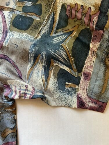 Robert Stock SILK Beige Geometric Abstract Short Sleeve Silk Shirt Mens Size L - thriftgoblin
