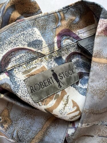 Robert Stock SILK Beige Geometric Abstract Short Sleeve Silk Shirt Mens Size L - thriftgoblin