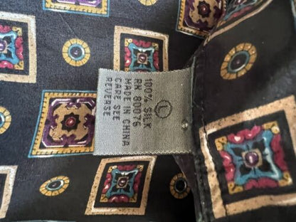 Robert Stock Silk Shirt Mens L Black Geometric Short Sleeve ButtonUp Gold Light - thriftgoblin