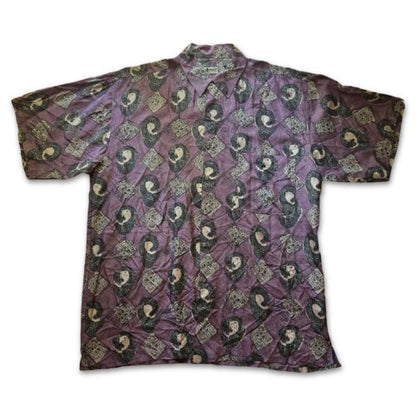 Robert Stock SILK THIN Shirt Men Medium Vintage Square Purple Geometric Light - thriftgoblin