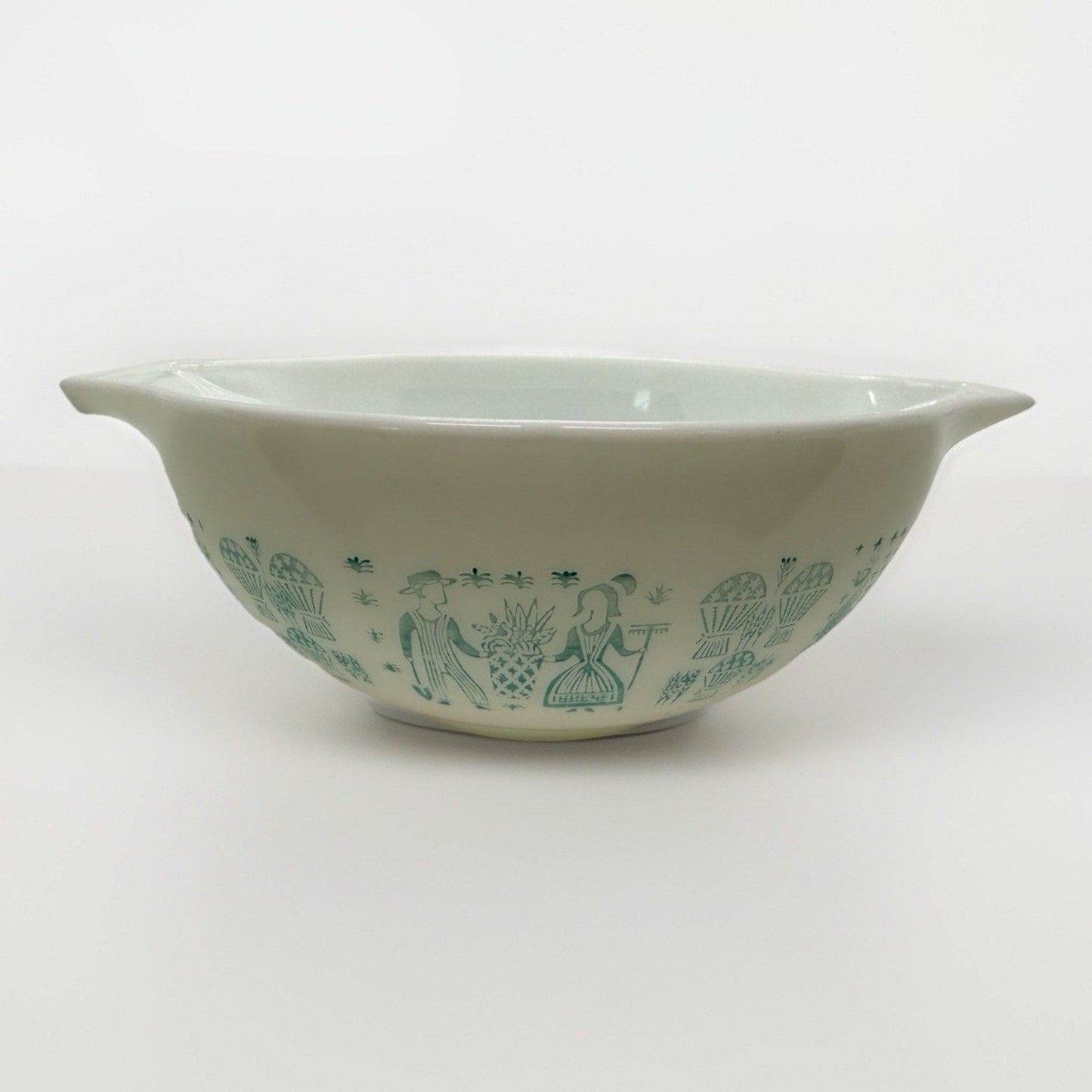 Rooster Pyrex 2 1/2 QT Cinderella Mixing Bowl 443 Turquoise On White Butterprint - thriftgoblin