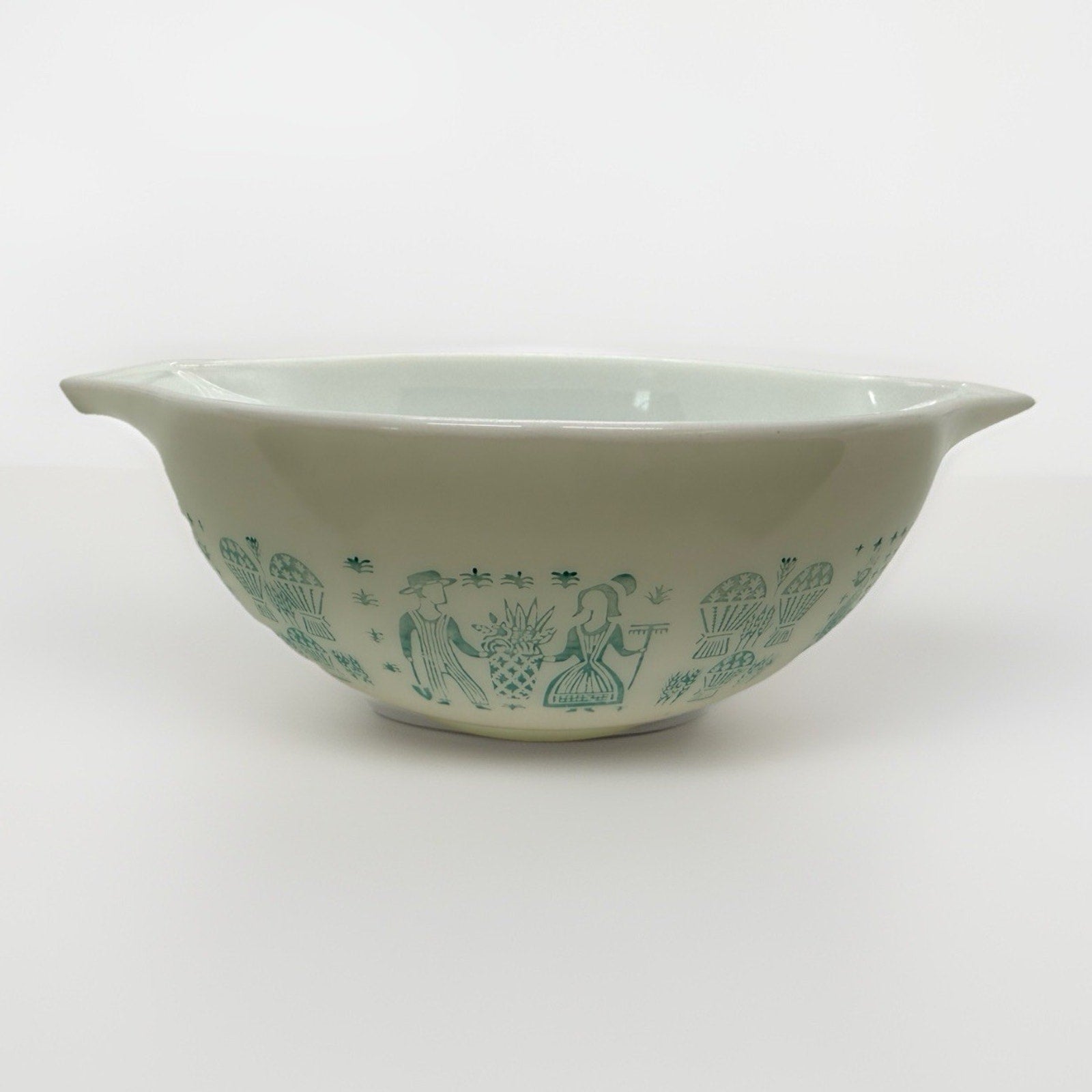 Rooster Pyrex 2 1/2 QT Cinderella Mixing Bowl 443 Turquoise On White Butterprint - thriftgoblin