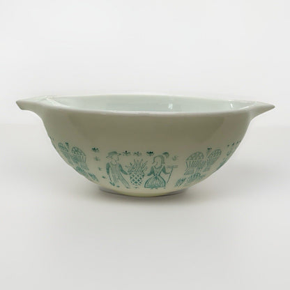 Rooster Pyrex 2 1/2 QT Cinderella Mixing Bowl 443 Turquoise On White Butterprint - thriftgoblin