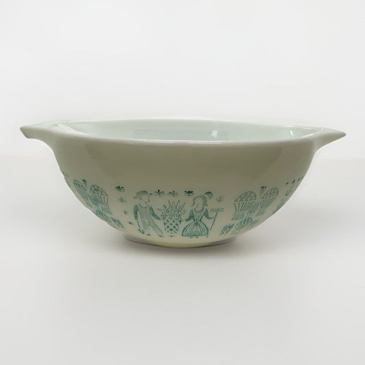 Rooster Pyrex 2 1/2 QT Cinderella Mixing Bowl 443 Turquoise On White Butterprint - thriftgoblin