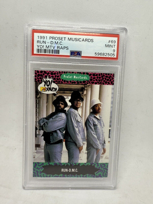 Run DMC 1991 Yo MTV Rap Music Pro Set Card 69 PSA GRADED 9 MINT 90s Card Low - thriftgoblin