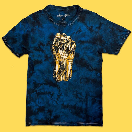 Run The Jewels Golden Fist Blue Washed Tie Dye Tshirt Killer Mike Hip Hop Mens S - thriftgoblin