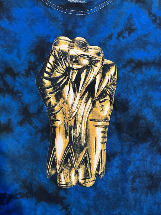 Run The Jewels Golden Fist Blue Washed Tie Dye Tshirt Killer Mike Hip Hop Mens S - thriftgoblin