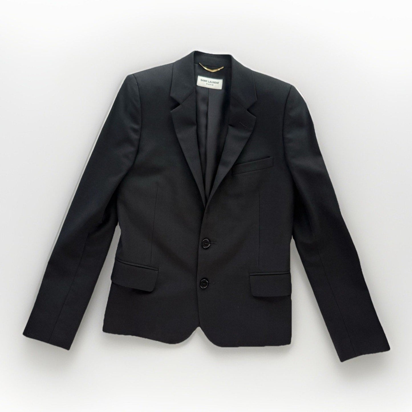 Saint Laurent Paris Black Virgin Wool Blazer Jacket 536029 Italy Women F34 US2 - thriftgoblin