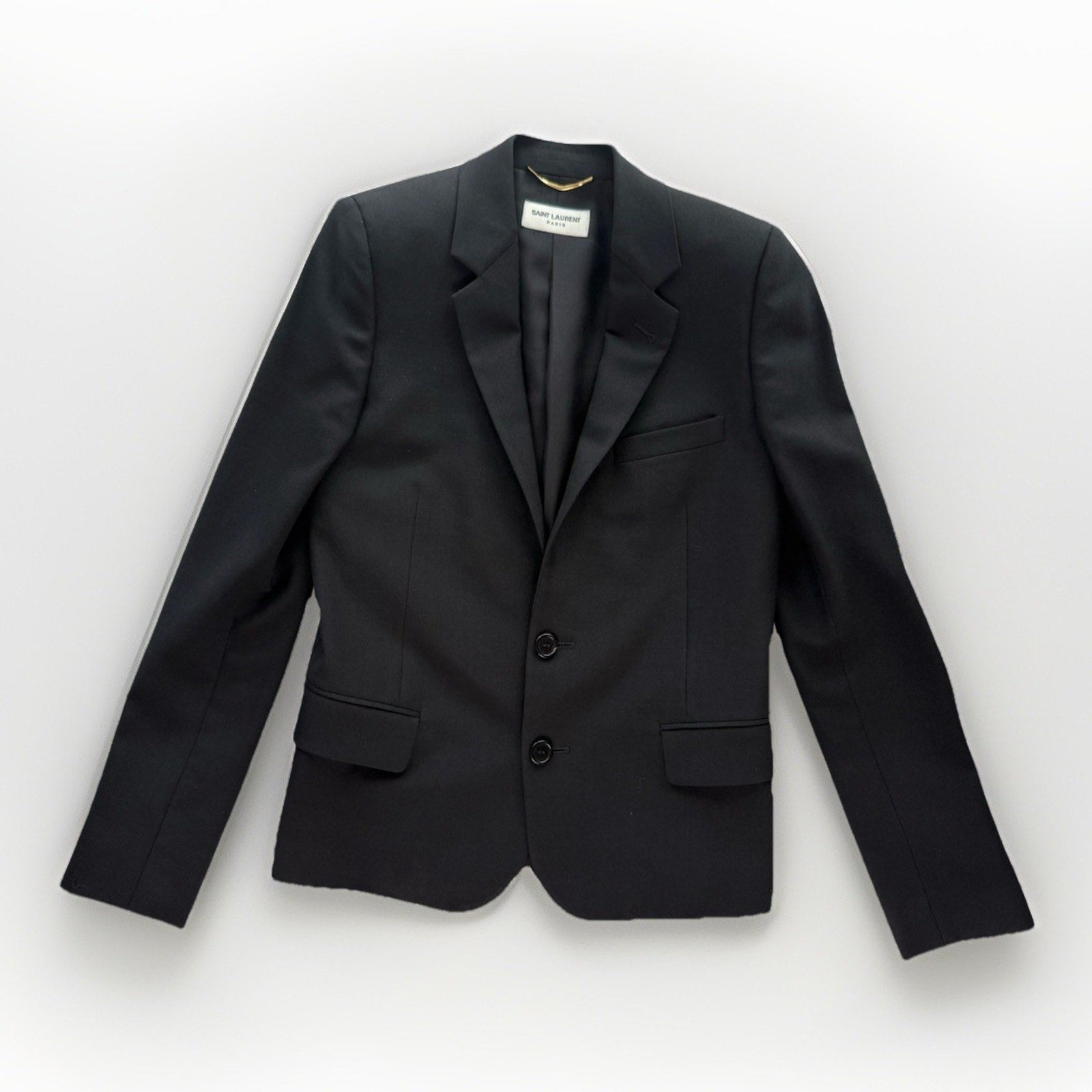 Saint Laurent Paris Black Virgin Wool Blazer Jacket 536029 Italy Women F34 US2 - thriftgoblin