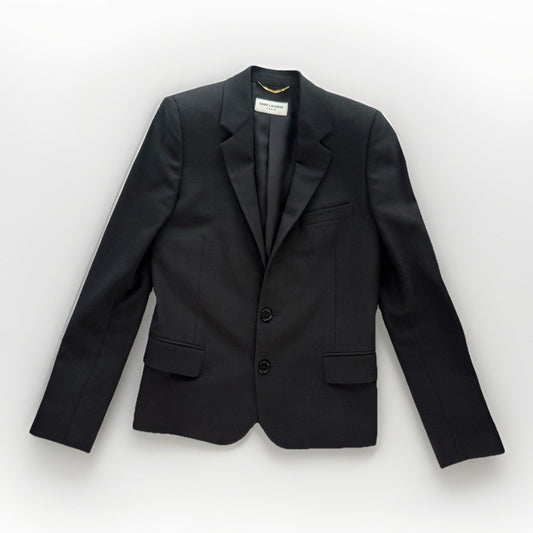 Saint Laurent Paris Black Virgin Wool Blazer Jacket 536029 Italy Women F34 US2 - thriftgoblin