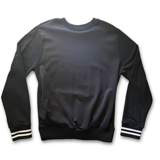 Saks Fifth Avenue Crewneck Sweater Men’s L Pockets Stripe Wrist - thriftgoblin