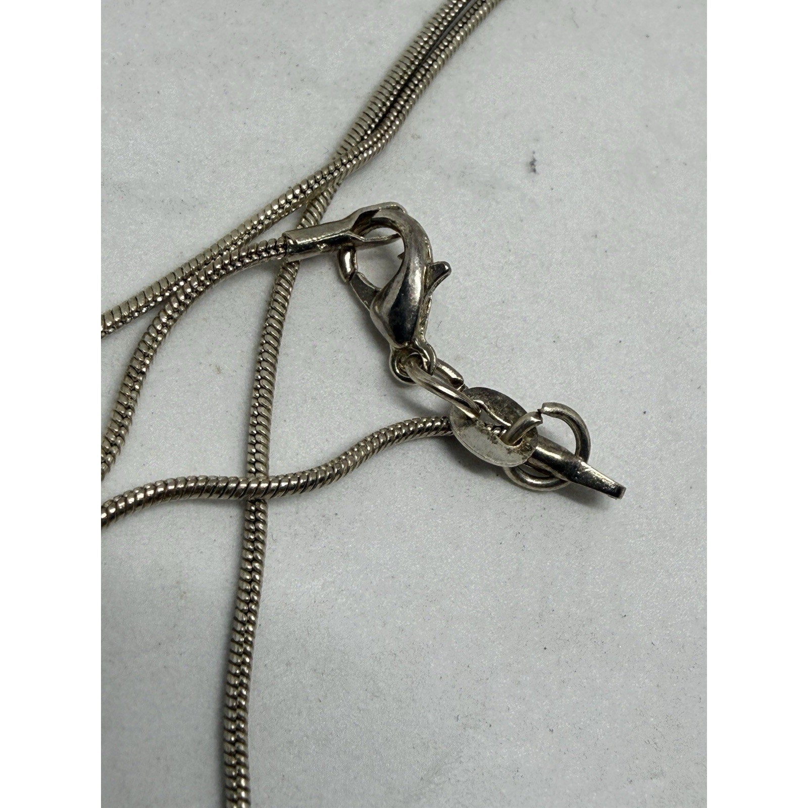 Silver Labradorite Pendant Necklace Snake Chain Three Gemstones Bezel Setting - thriftgoblin