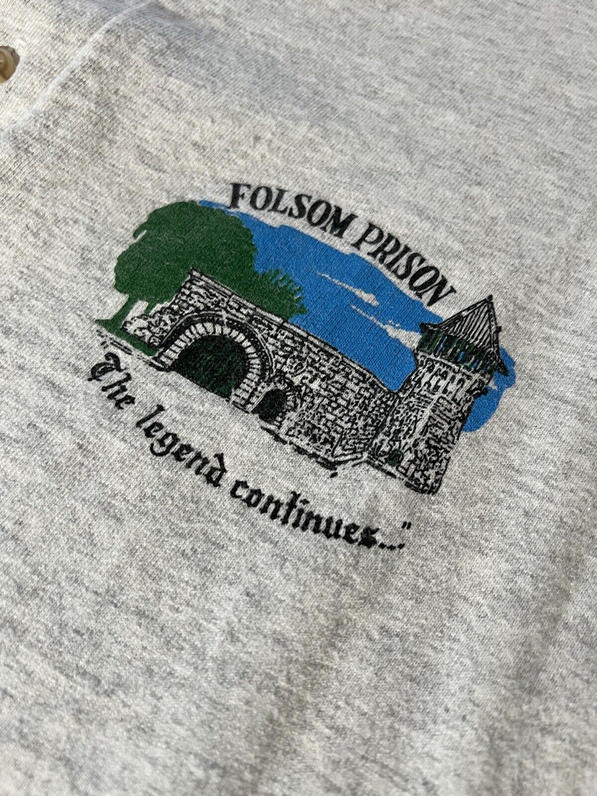 Single Stich Folsom Prison The Legend Continues Single Stitch Henley Shirt USA X - thriftgoblin