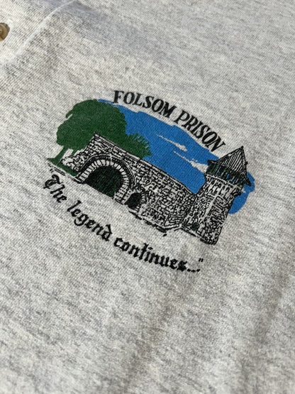 Single Stich Folsom Prison The Legend Continues Single Stitch Henley Shirt USA X - thriftgoblin