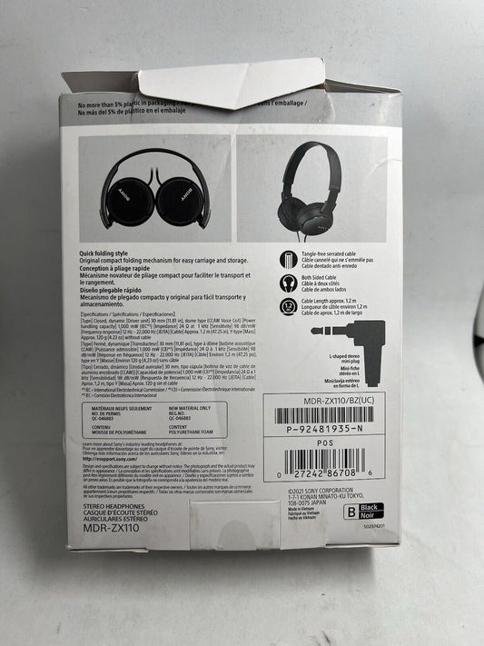 Sony MDRZX110/BLK ZX Series Stereo Headphones Wired Swivel Black - thriftgoblin